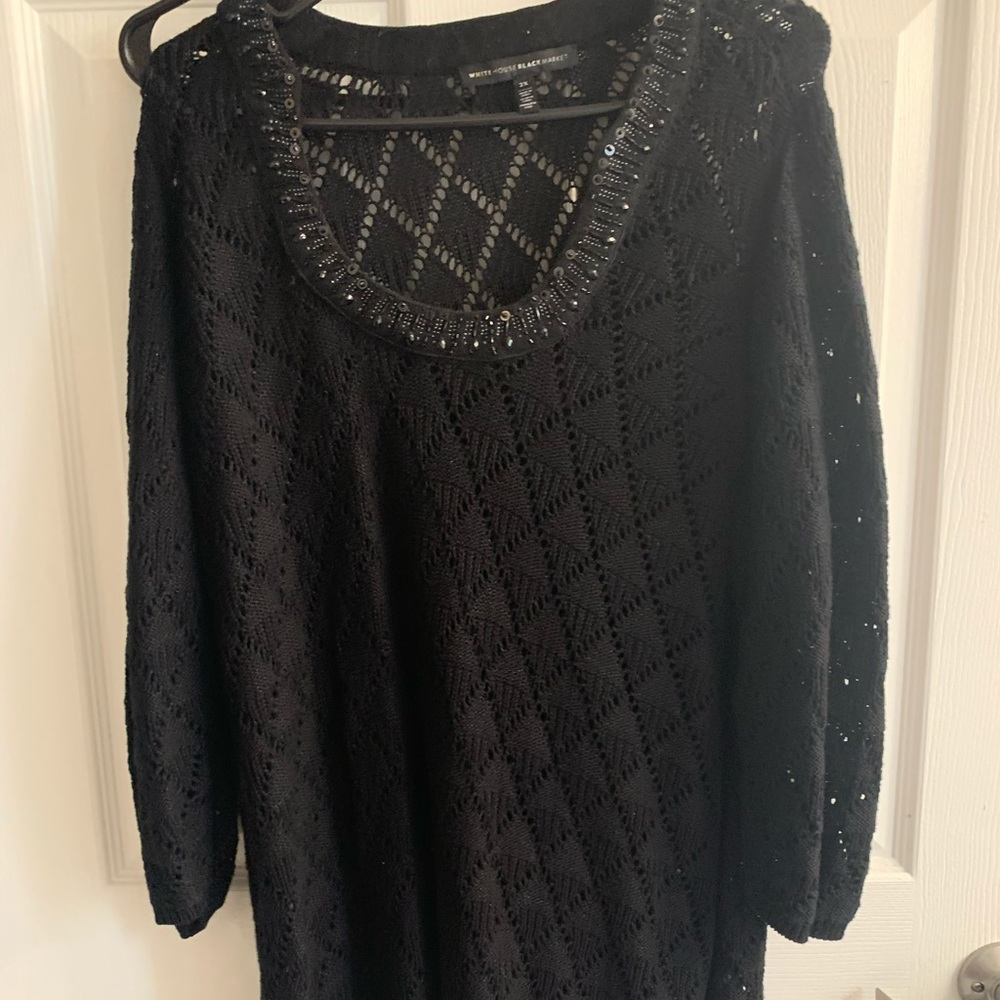 Black Beaded Eyelet long Sweater